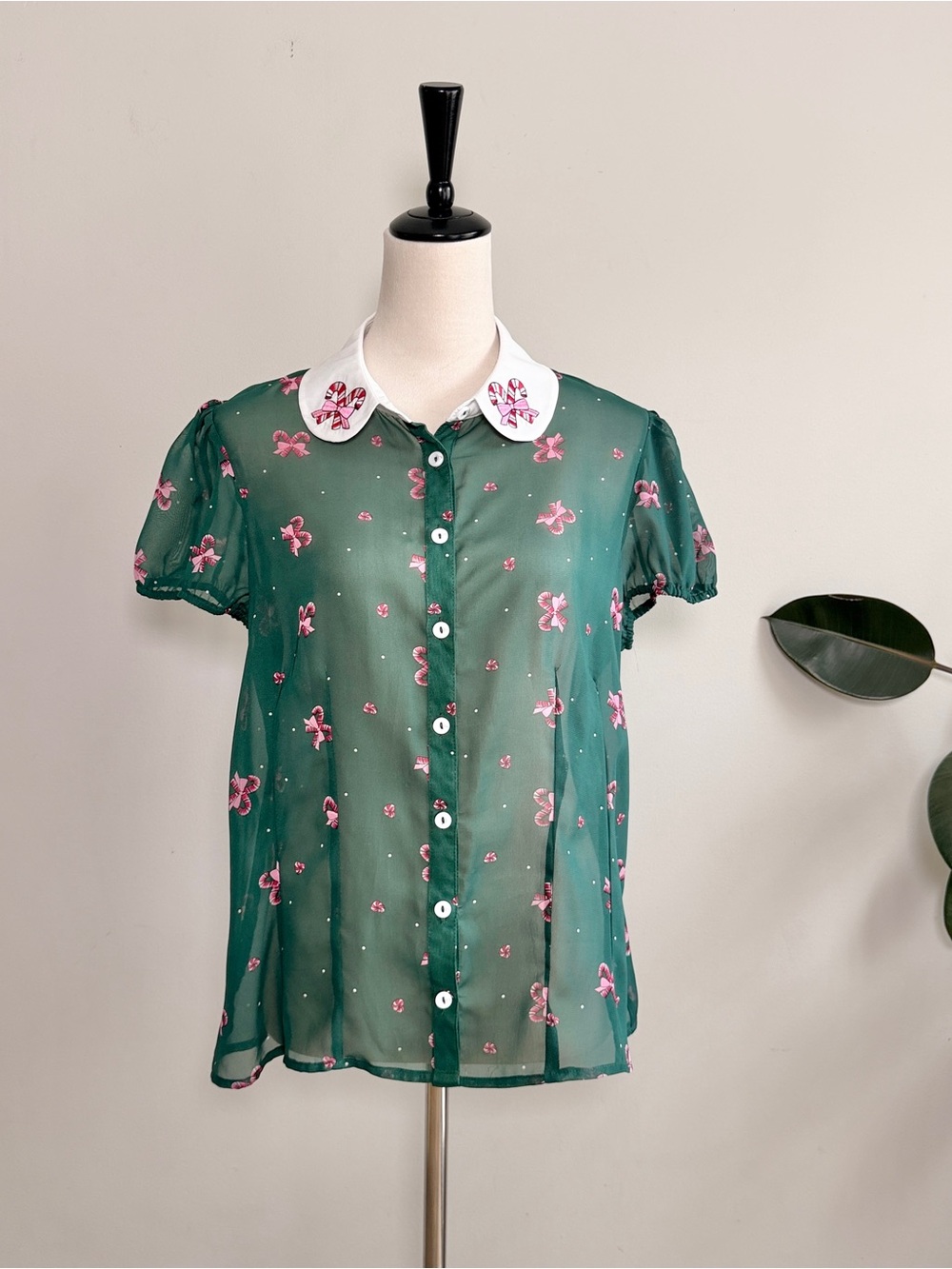 Hell Bunny Beth Candy Cane Christmas Blouse L - Picture 6 of 11